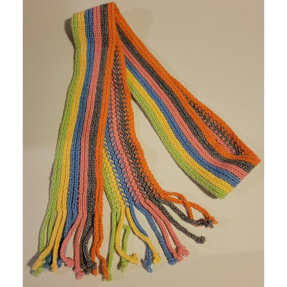 Talbots 30% Wool Knit Long Fringed Scarf Yellow Pink Orange Blue Green 88" x 4" - Picture 7 of 8